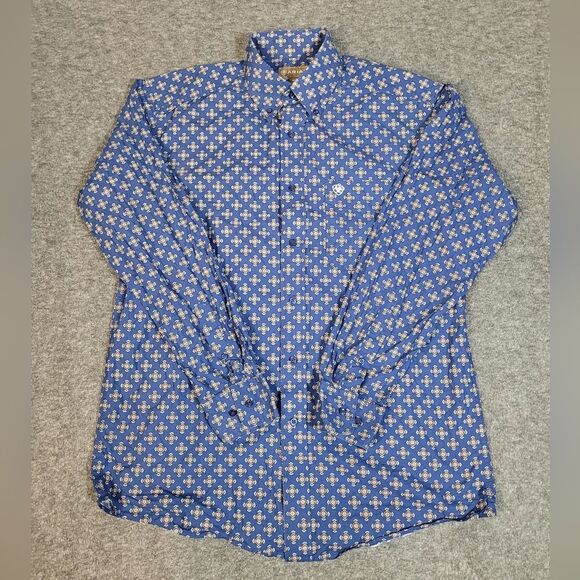 Ariat Men's Westen Button DownBlue Paisley Dress Shirt - Picture 1 of 13